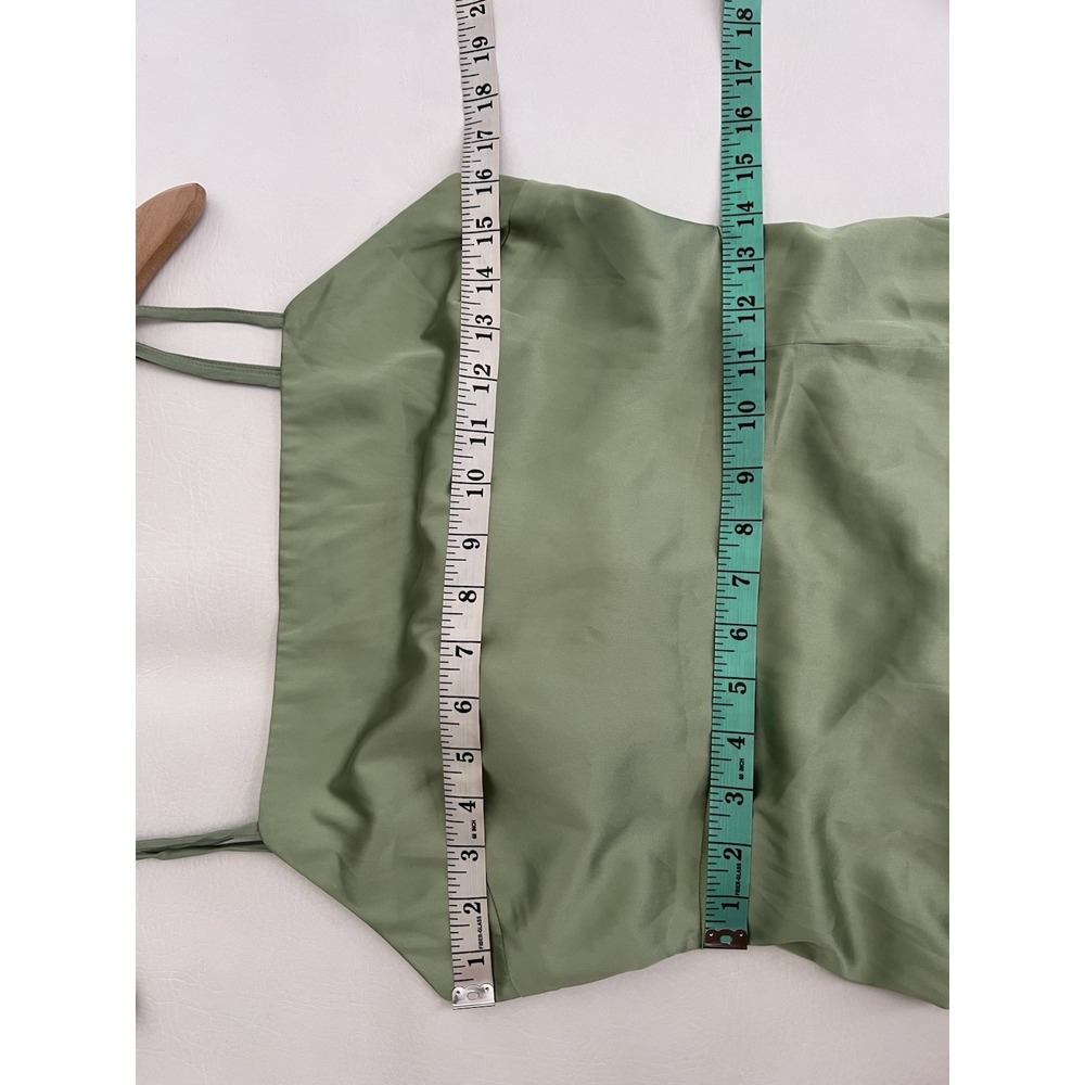 12th Tribe Tulum Green Satin Fringe Midi Dress L (M) Open Tie Back Party Boho - Picture 10 of 12